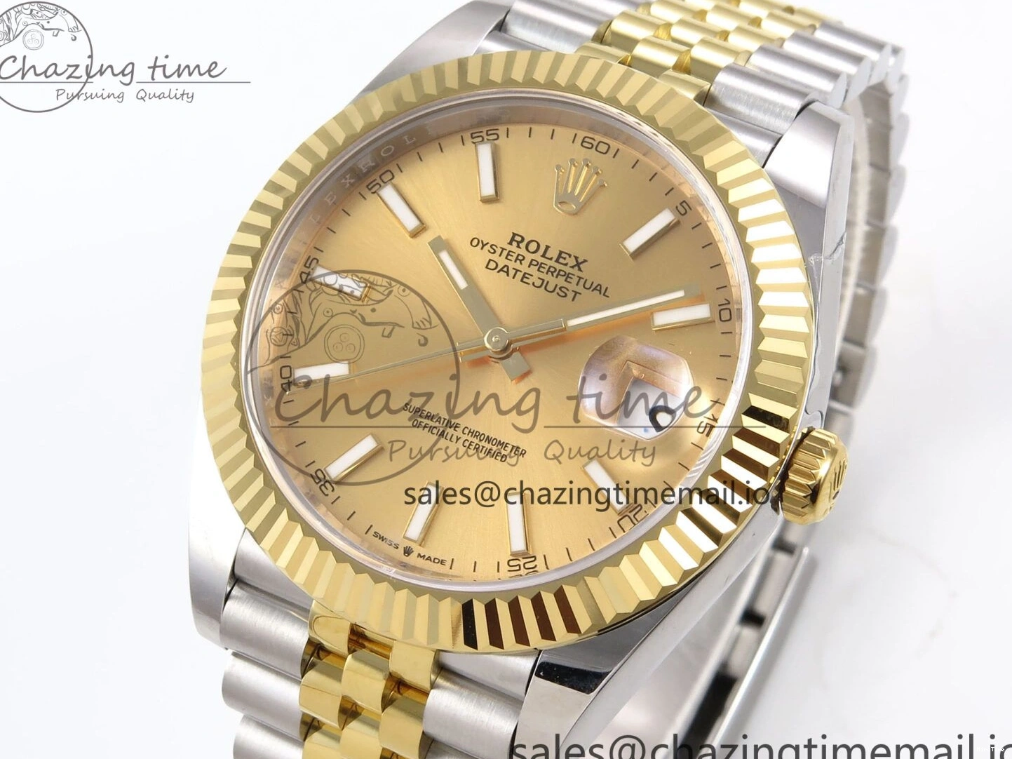 MiroTime 0127 Vibrant DateJust 41 126333 EWEF Best Edition YG Stick Dial on SS YG Jubilee Bracelet A 990